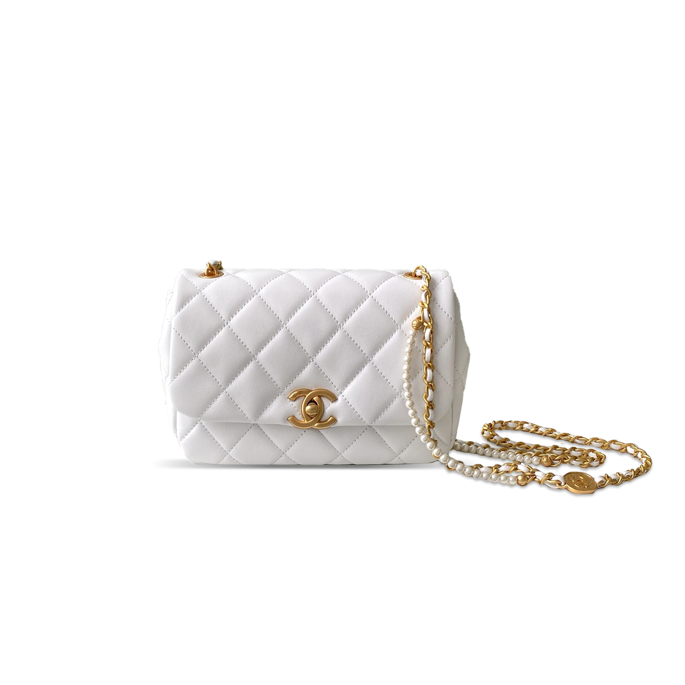 CHANEL 25P CAMELLIA PEARL SMALL CLASSIC FLAP AS5353 (23*15.5*8.5cm)